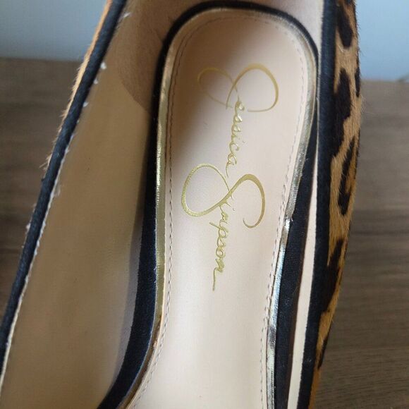 EUC JESSICA SIMPSON CARPENA REAL COW HAIR FUR UPPER ANIMAL PRINT STILETTOS 9.5 - Picture 15 of 16